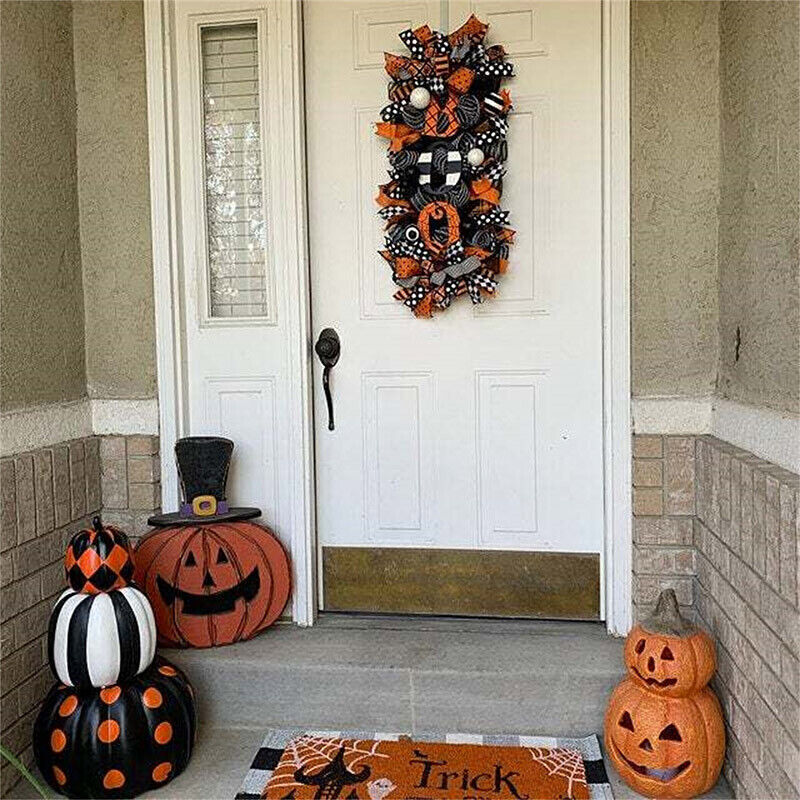 Halloween Decorations Wreath Pumpkin Spider BOO Front Door Hanging Party Decor