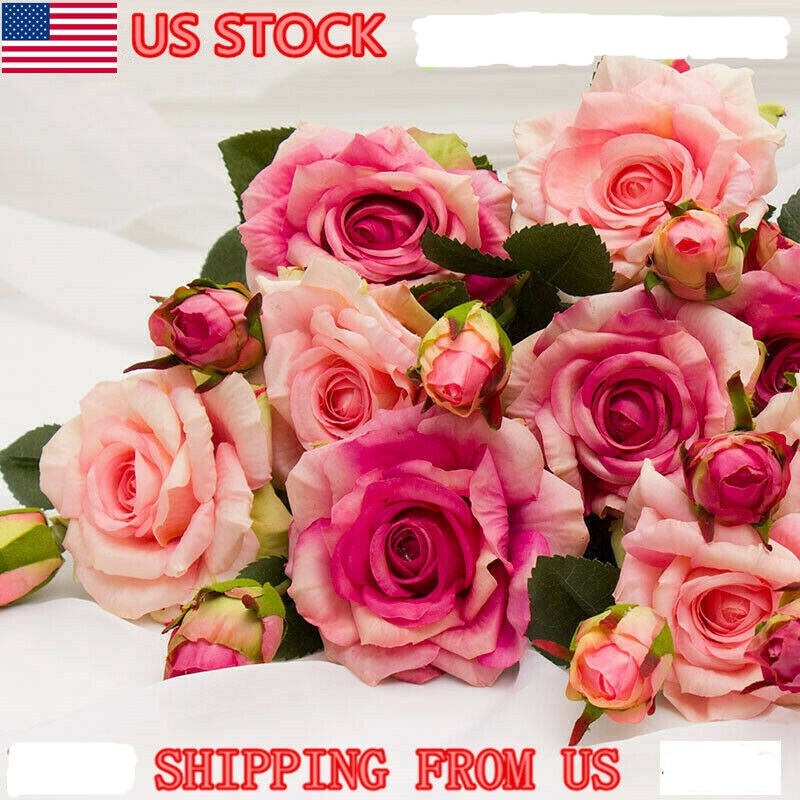 Artificial Silk Flower Pink Red Peony Rose Wedding Bouquet