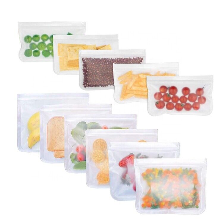 Reusable Silicone Food Fresh Bag Seal Storage Container Freezer Ziplock(9Pack)