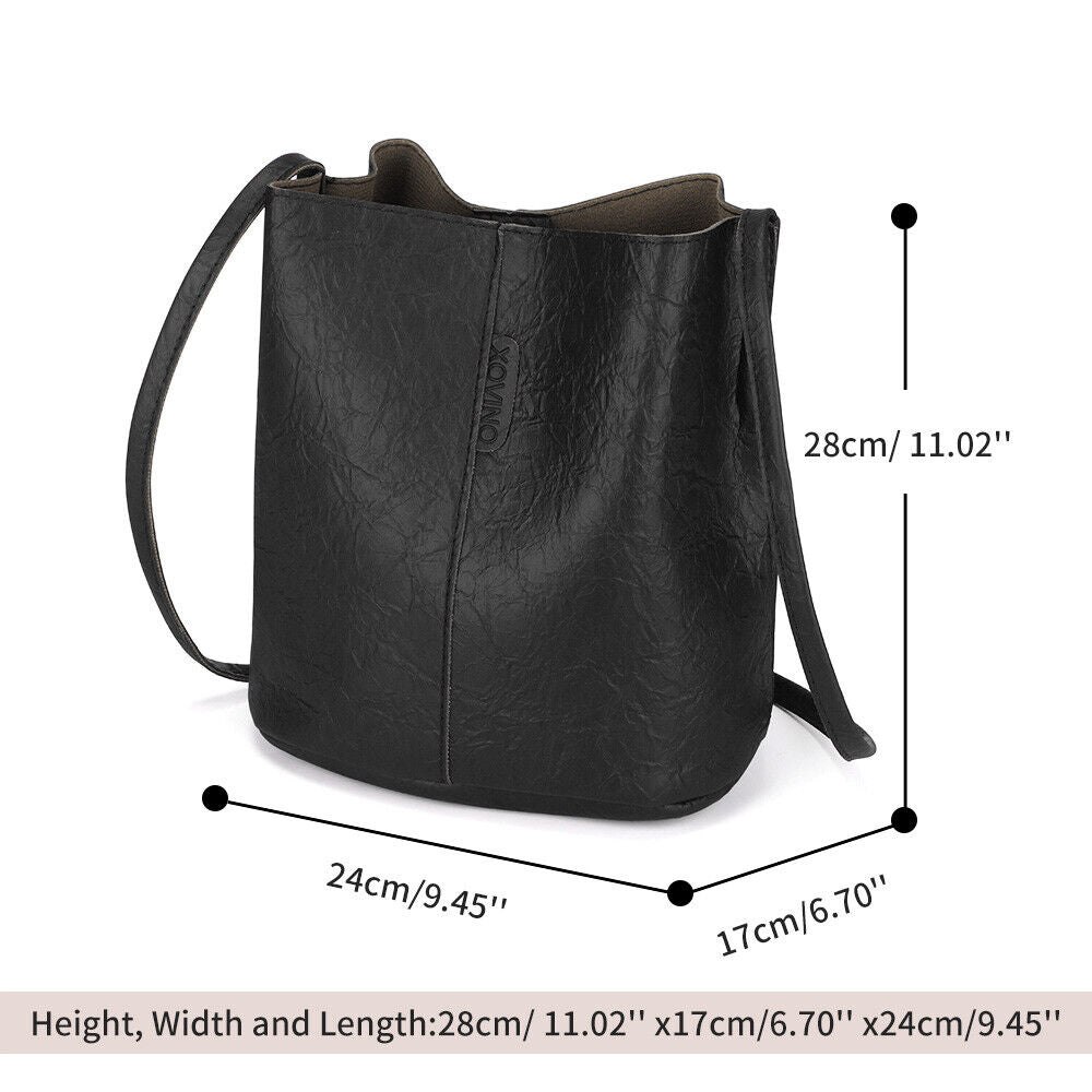 Women Bucket Bag Large Capacity Vintage PU Leather