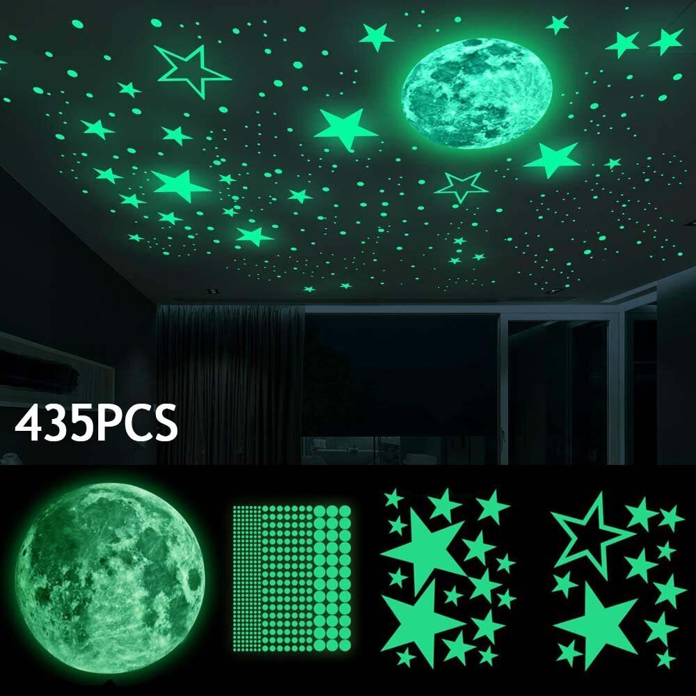 435pcs Glow In The Dark Luminous Stars & Moon Wall Stickers Decal Kid Room Decor