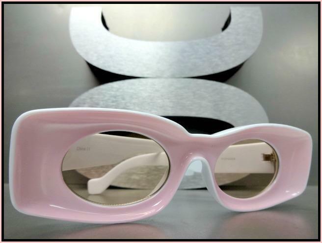 OVERSIZED EXAGGERATED Funky Retro SUN GLASSES Thick White & Pink Frame Oval Lens