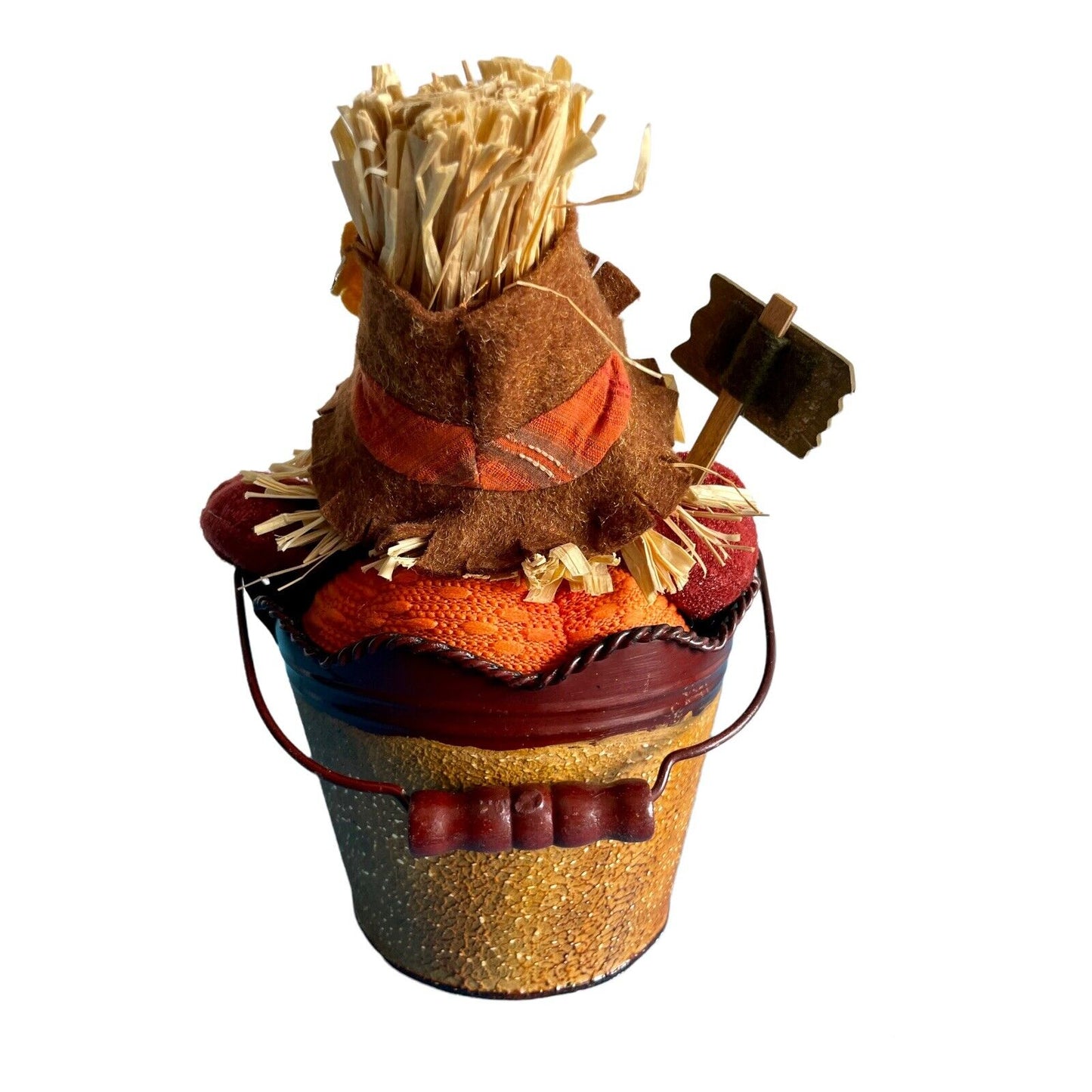 Fall Decor ~ Autumn Harvest ~ Thanksgiving ~ Metal Bucket ~ Pumpkin ~ Scarecrow