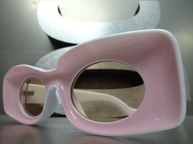 OVERSIZED EXAGGERATED Funky Retro SUN GLASSES Thick White & Pink Frame Oval Lens