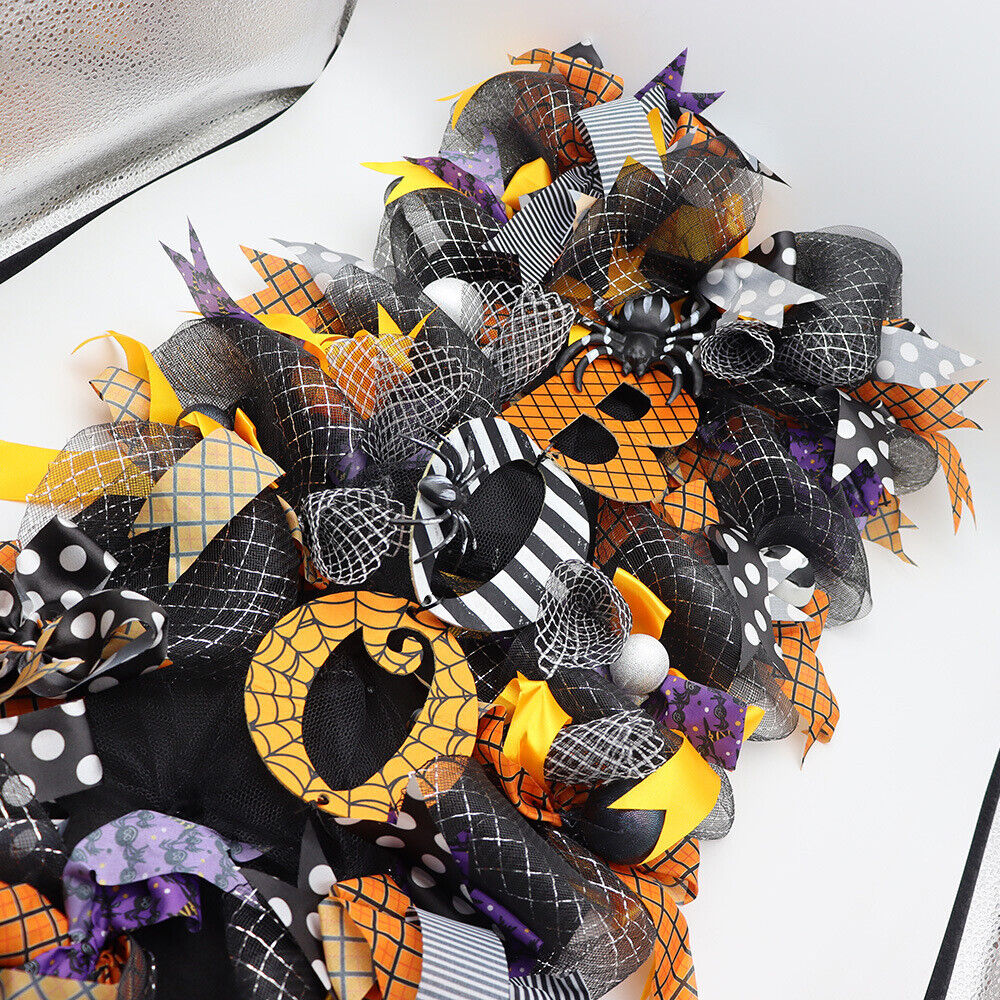 Halloween Decorations Wreath Pumpkin Spider BOO Front Door Hanging Party Decor