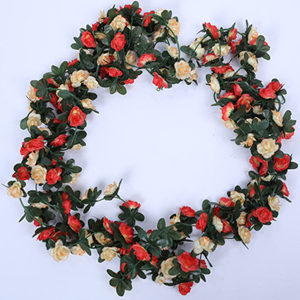 8Ft Artificial Rose Garland Silk 45 Flower Vine Ivy Wedding Garden Home Decor US