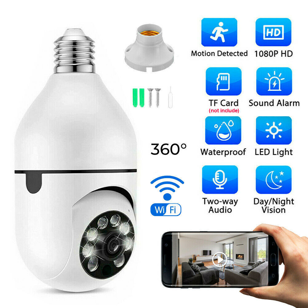 Smart Home Wireless Security 360° 1080P IP E27 Light Bulb Camera Wi-Fi IR Night