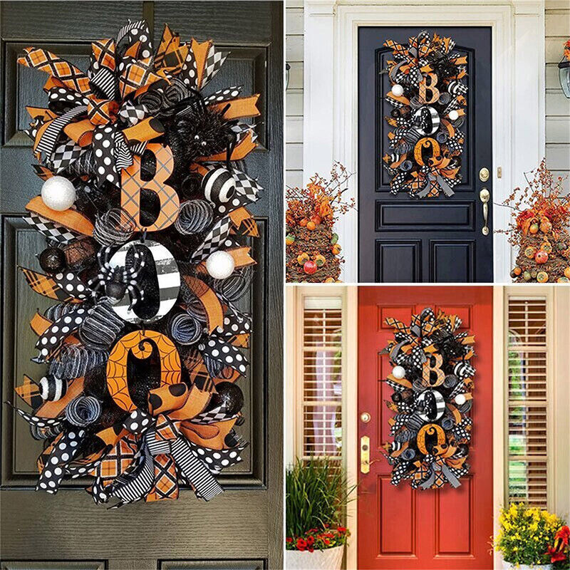 Halloween Decorations Wreath Pumpkin Spider BOO Front Door Hanging Party Decor