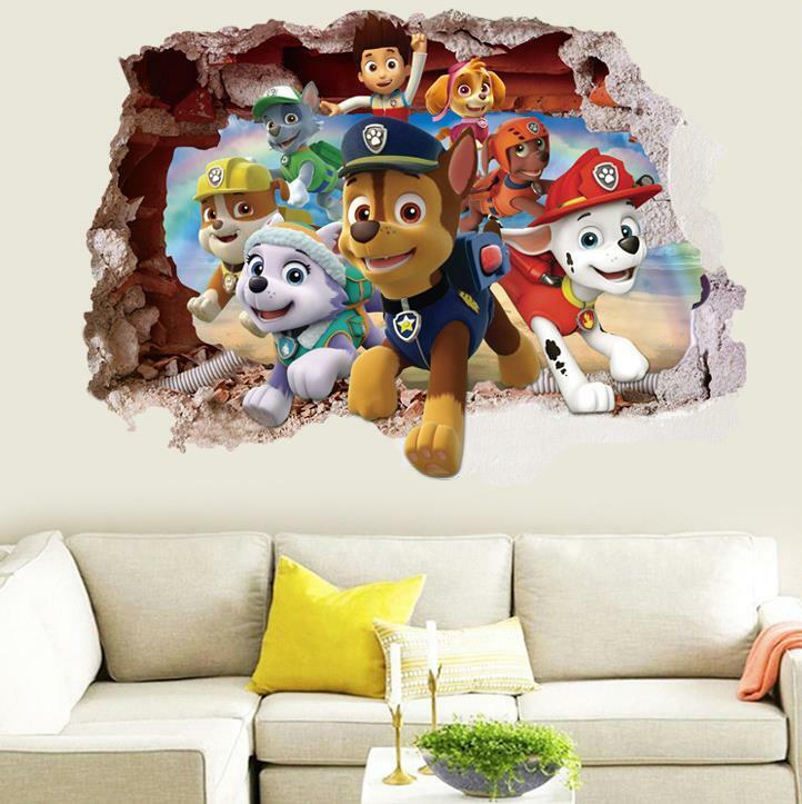 US 3D Wall Stickers Paw Patrol Kids Cartoon Room Decal Wallpaper Removable