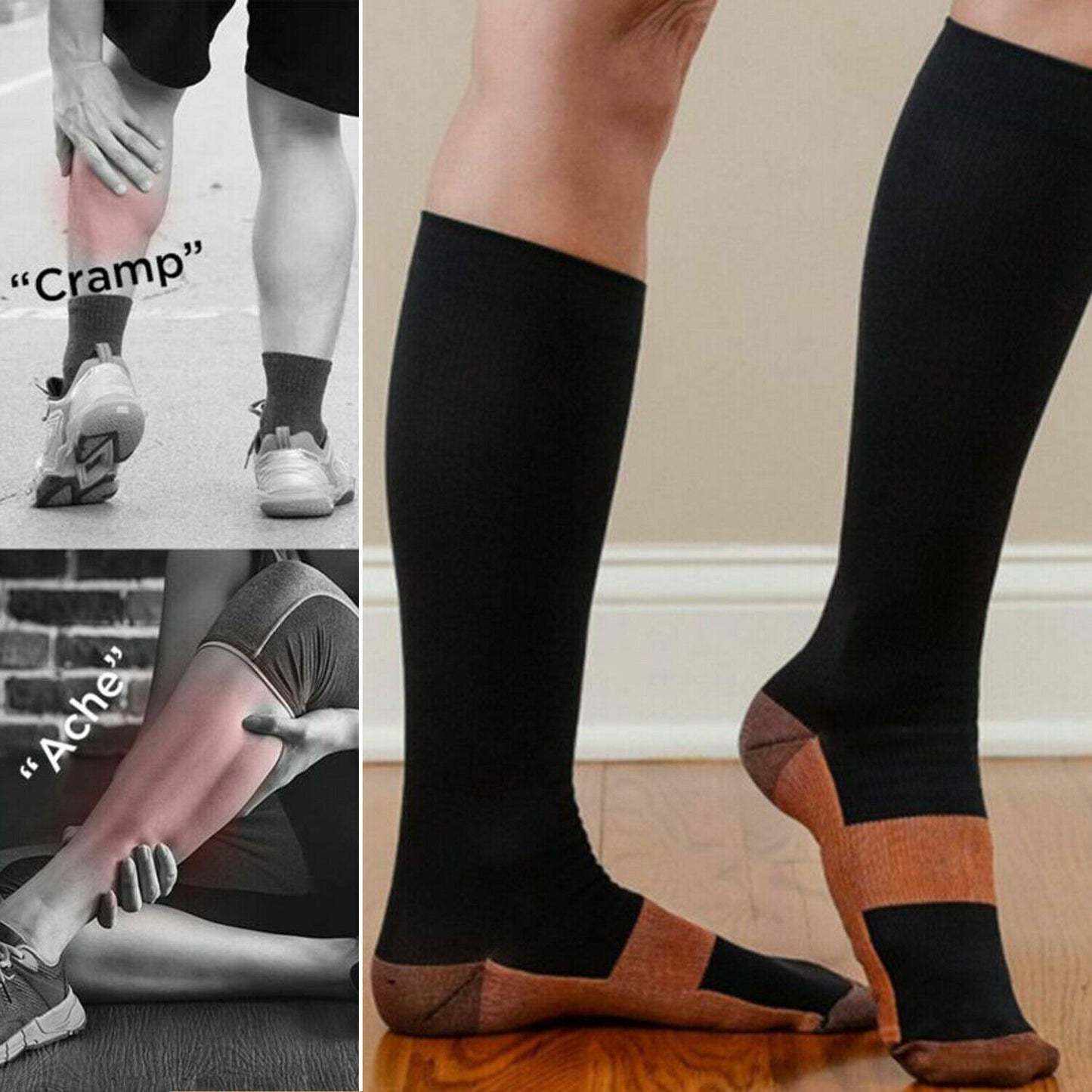 3 Pairs Compression Socks Copper Fit Knee High 20-30mmHg Energy Support Recover