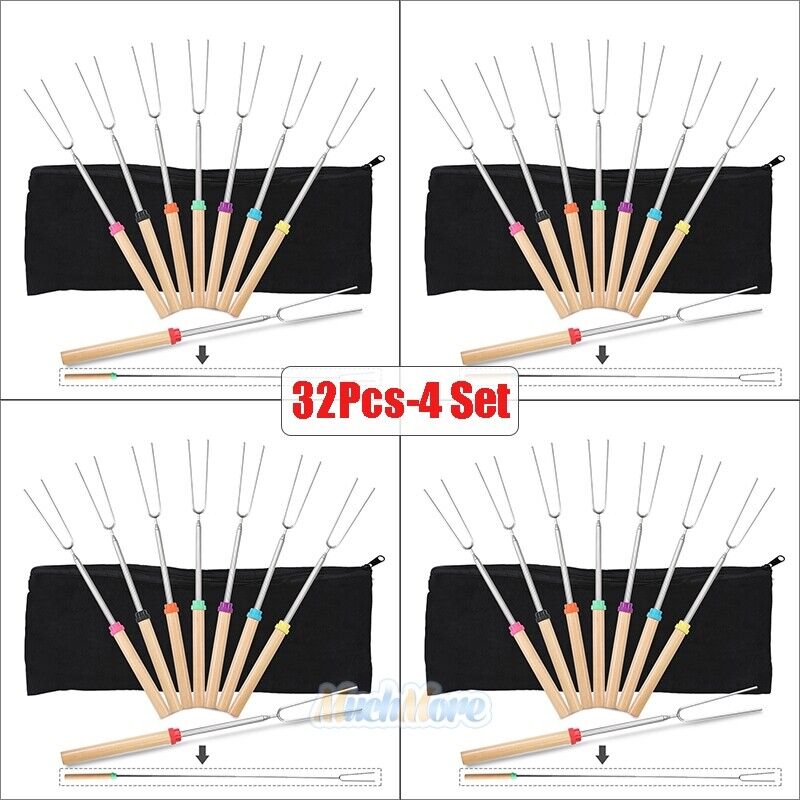 40x 32'' Telescoping BBQ Marshmallow Roasting Sticks Smores Skewers Hot Dog Fork