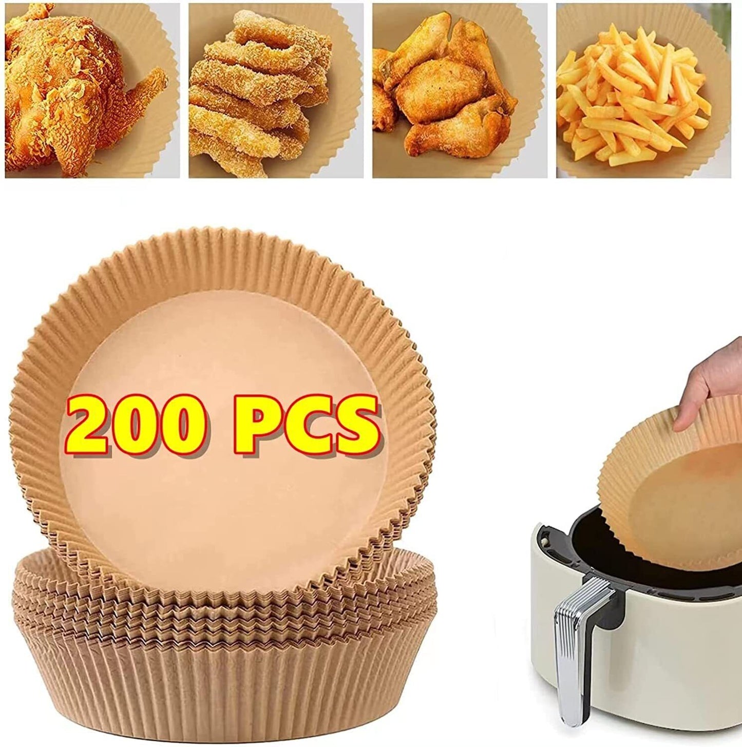 200 pcs Air Fryer Disposable Paper Liners Mat Non-Stick Parchment Paper 6.3"