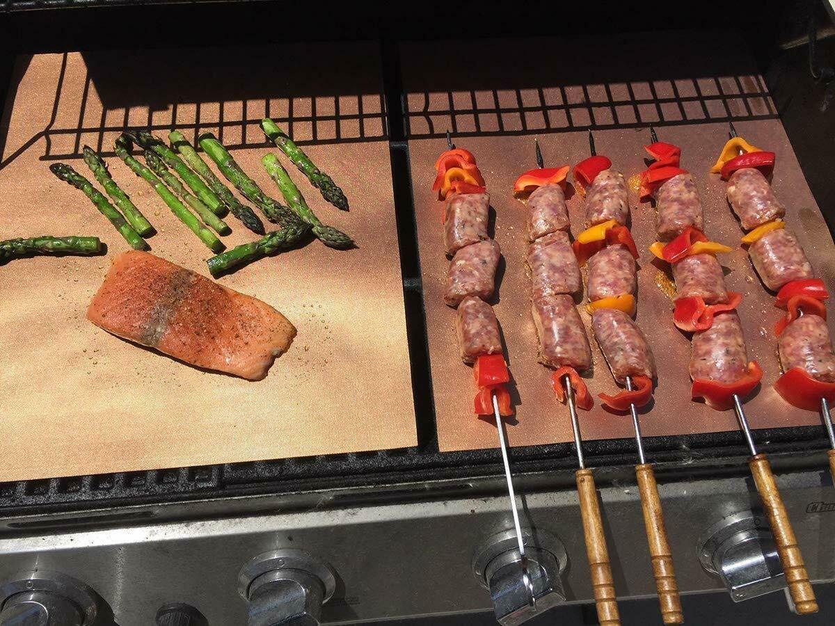 5pc Copper Grill Mats Baking Non Stick BBQ Cooking Oven Sheet Liner